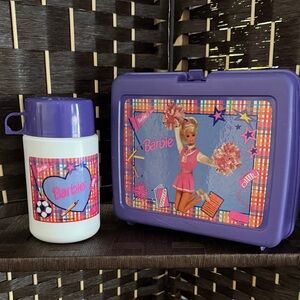Barbie Purple Cheerleader Plastic Lunch Box and Thermos